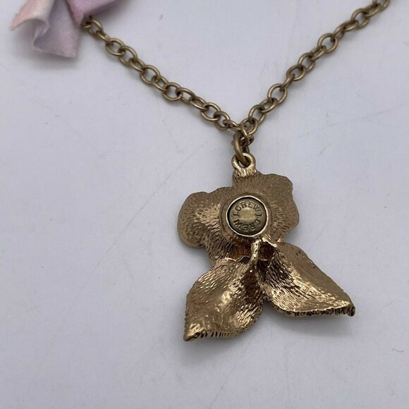 J. Crew Women Rhinestone Pendant Ribbon Necklace Gold Tone Chain Lobster Closure - Picture 4 of 5